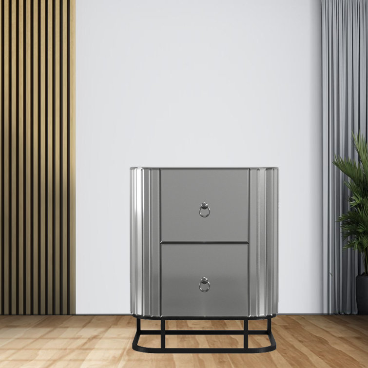 Orren Ellis Zariya Glass Top 2 Drawer End Table Wayfair